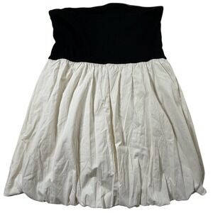 A New Day Black White Strapless Bubble Hem Mini Dress XL Colorblock Ribbed Knit